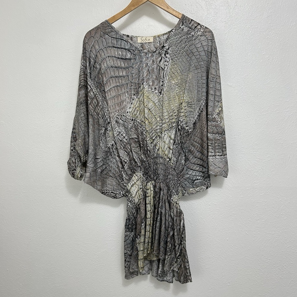 Sofia Collections Snake Print Tunic Dress Cinched Drop Waist Banded One Size - Picture 3 of 7